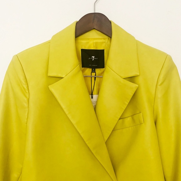 7 For All Mankind Jacket - Faux leather Cropped Biker Coat in Yellow - Size S - Picture 5 of 12